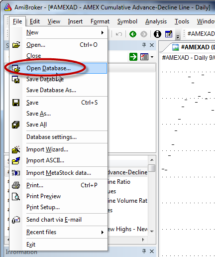 Open the Forex database in AmiBroker