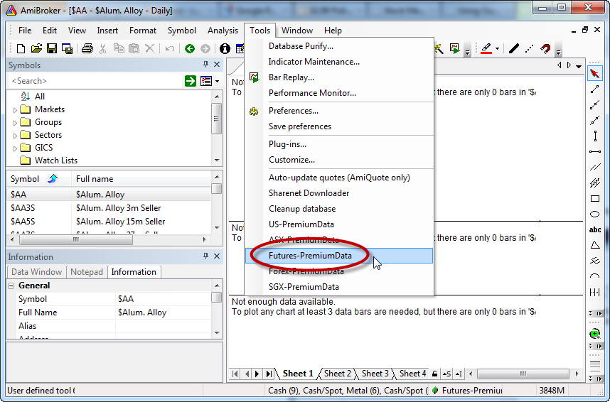 Run Tools > Futures-PremiumData