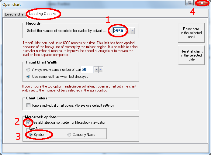 TradeGuider MetaStock Folder Options Setting