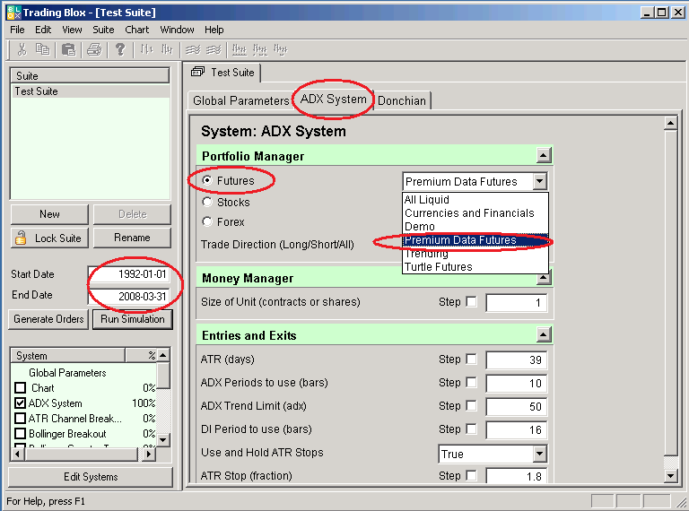 Select Futures Portfolio for each System