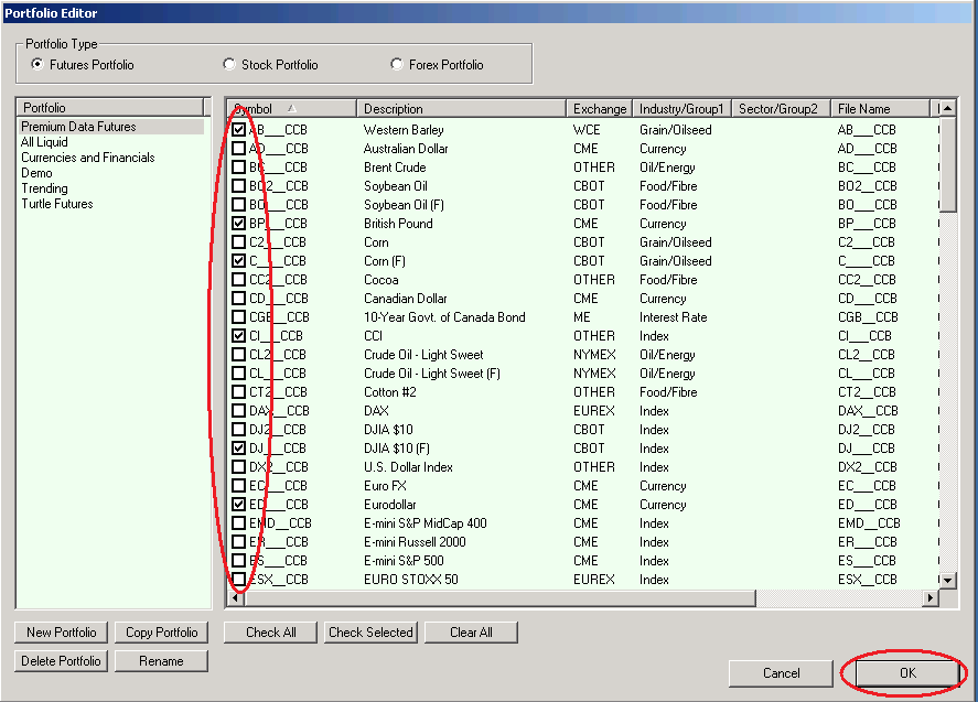 Trading Blox Select Symbols